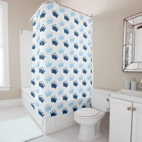 Blue Royal Crowns Fairytale Prince Storybook Shower Curtain