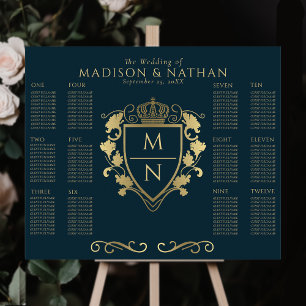 Blue Royal Fantasy Monogram Wedding Seating Poster