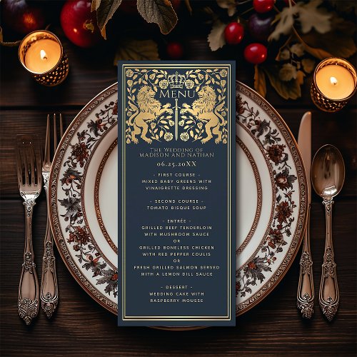 Blue Royal Lion Medieval Sword Wedding Flat Menu