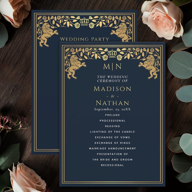 Blue Royal Lion Medieval Sword Wedding Program (Creator Uploaded)