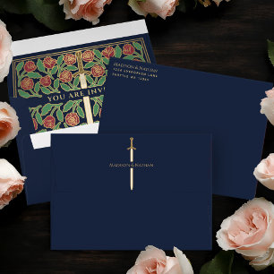 Blue Royal Medieval Gold Floral Sword Wedding Envelope