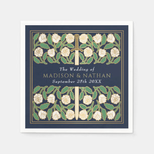 Blue Royal Medieval Gold Floral Sword Wedding Napkins