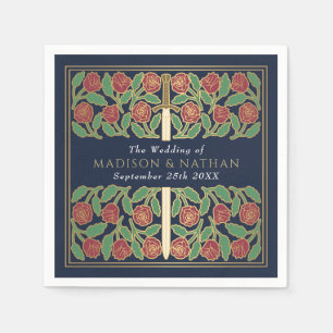 Blue Royal Medieval Gold Floral Sword Wedding Napkins