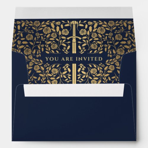 Blue Royal Medieval Gold Sword Wedding Envelope