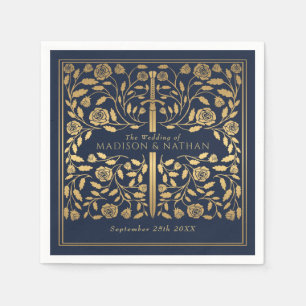 Blue Royal Medieval Gold Sword Wedding Napkins