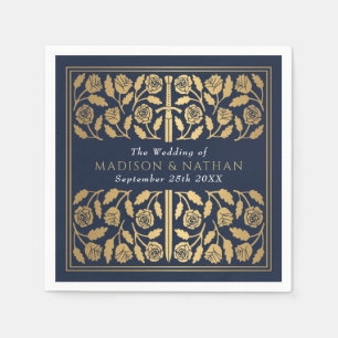 Blue Royal Medieval Gold Sword Wedding Napkins