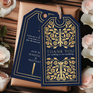 Blue Royal Medieval Gold Sword Wedding Thank You Gift Tags