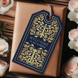 Blue Royal Medieval Gold Sword Wedding Welcome Gift Tags