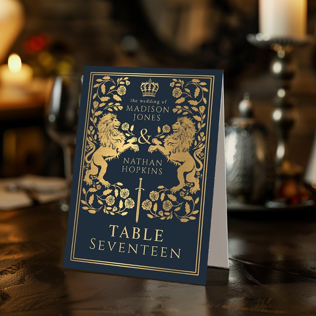 Blue Royal Medieval Lion Wedding  Table Tent (Creator Uploaded)