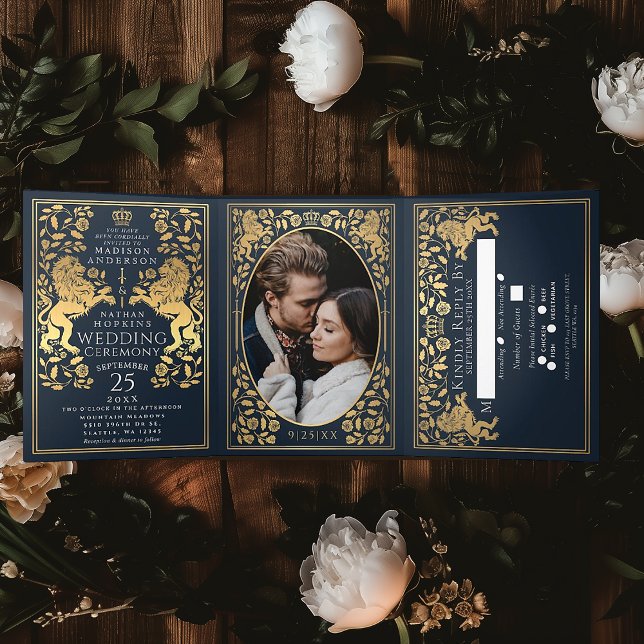 Blue Royal Medieval Lion Wedding Tri-Fold (Creator Uploaded)