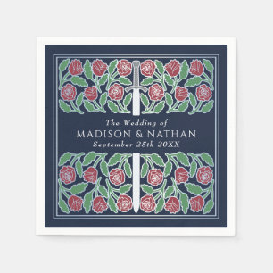 Blue Royal Medieval Silver Floral Sword Wedding Napkins