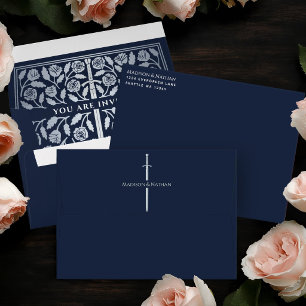 Blue Royal Medieval Silver Sword Wedding Envelope