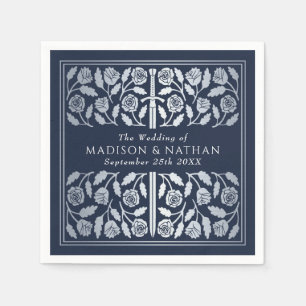 Blue Royal Medieval Silver Sword Wedding Napkins