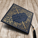Blue Royal Medieval Sword Next Quest  Graduation Cap Topper<br><div class="desc">A classy medieval-inspired Graduation Hat Topper with a gold sword and florals with the text "Off to the Next Quest".</div>