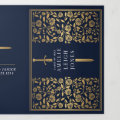 Blue Royal Medieval Sword Photo Graduation Party Tri-Fold Invitation ...