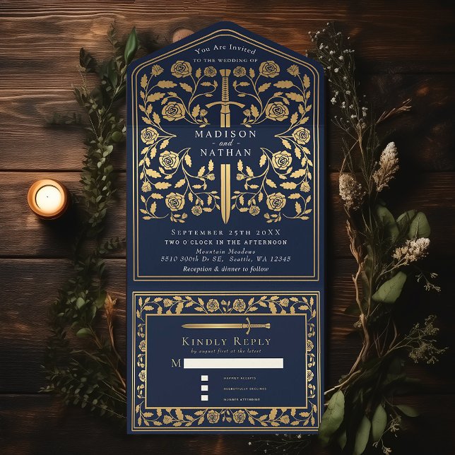 Blue Royal Medieval Sword Wedding  All In One Invitation (Creator Uploaded)