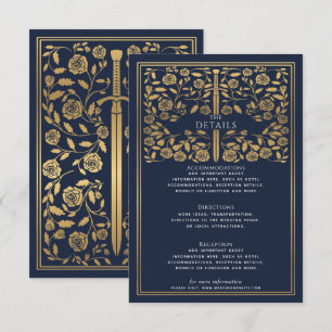 Blue Royal Medieval Sword Wedding Details Enclosure Card