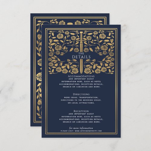 Blue Royal Medieval Sword Wedding Details  Enclosure Card