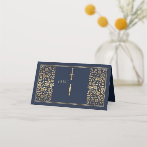 Blue Royal Medieval Sword Wedding Place Card