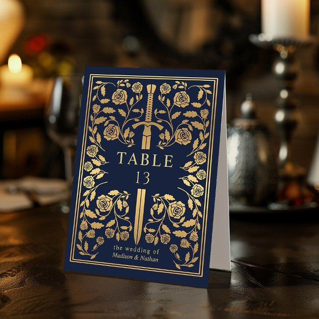 Blue Royal Medieval Sword Wedding  Table Tent (Creator Uploaded)