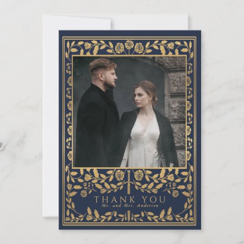 Blue Royal Medieval Sword Wedding  Thank You Card