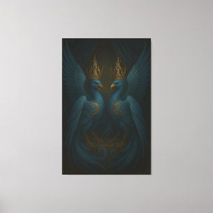 Blue Royal Phoenix Duo · Luxury Canvas Print