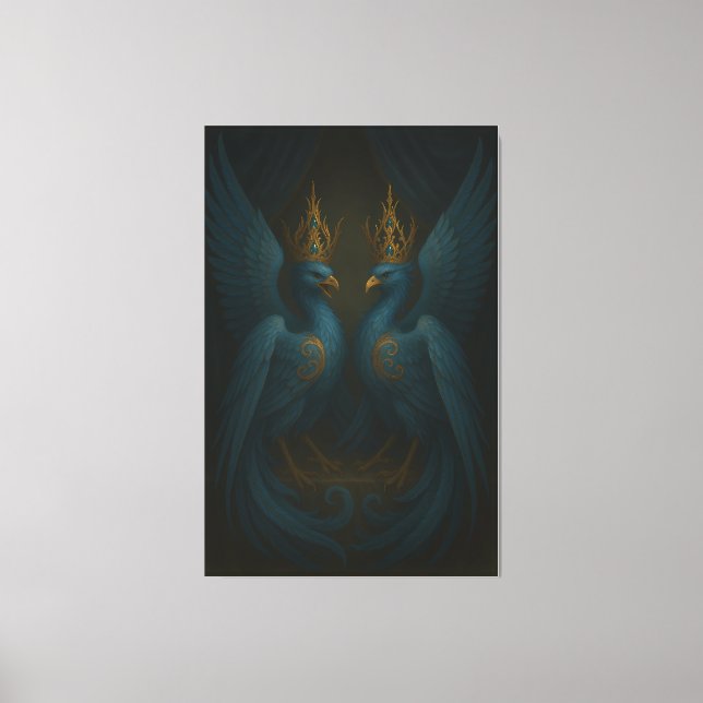Blue Royal Phoenix Duo · Luxury Canvas Print (Front)