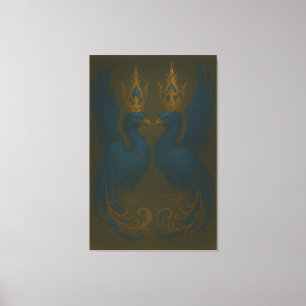 Blue Royal Phoenix Duo · Luxury Canvas Print