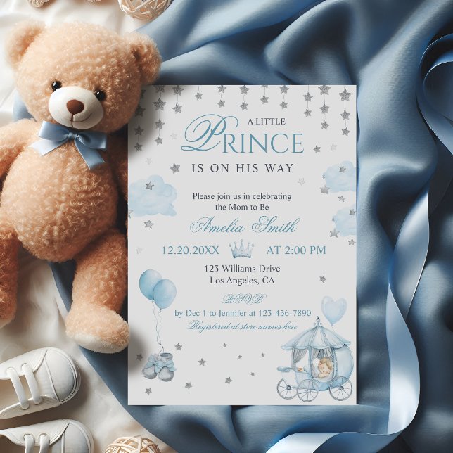 Blue Royal Prince Baby Shower Invitation Carriage (Creator Uploaded)