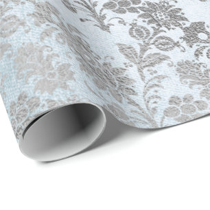 Blue Royal Silver Floral Powder Floral Rose Wrapping Paper