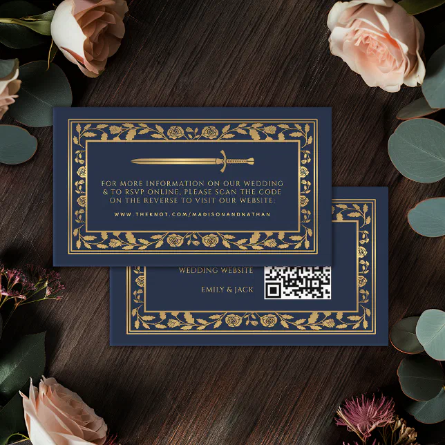 Blue Royal Sword Wedding Website RSVP QR Code Enclosure Card | Zazzle