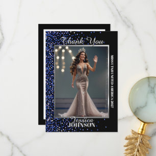 Blue Royale Sparkle Pageant Photo Thank You Card