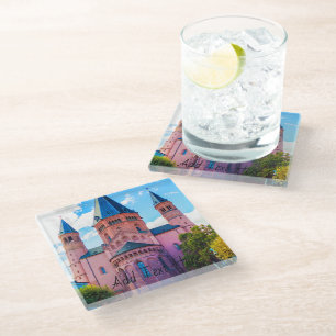 Blue Royalty Castle with Cloudy Skies Glass Coaster