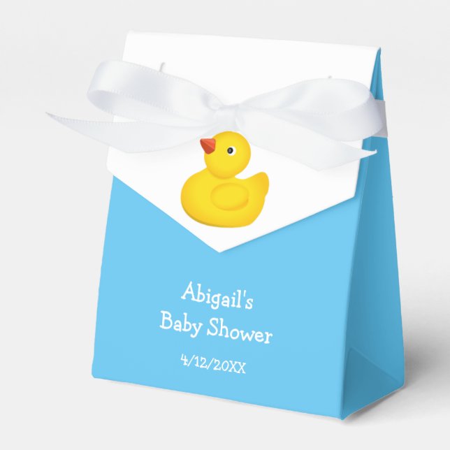 Blue Rubber Duck Baby Shower Personalized Favor Boxes (Front Side)