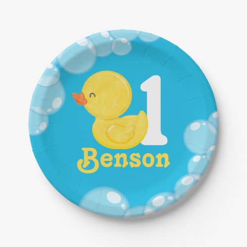 Blue Rubber Duck Personalized Birthday Paper Plates