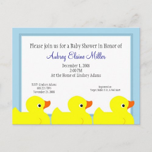 Blue Rubber Ducky Shower Invitation