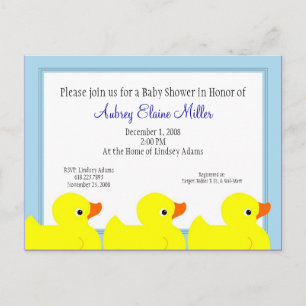 Blue Rubber Ducky Shower Invitation Postcard