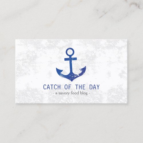 Blue Rubber_Stamped Anchor Nautical Themed Business Card