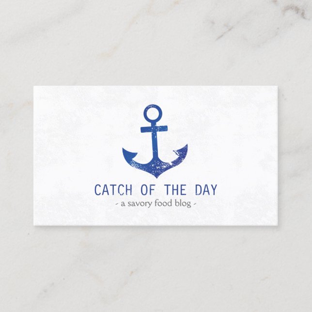 Blue Rubber-Stamped Anchor Nautical Themed Business Card (Front)