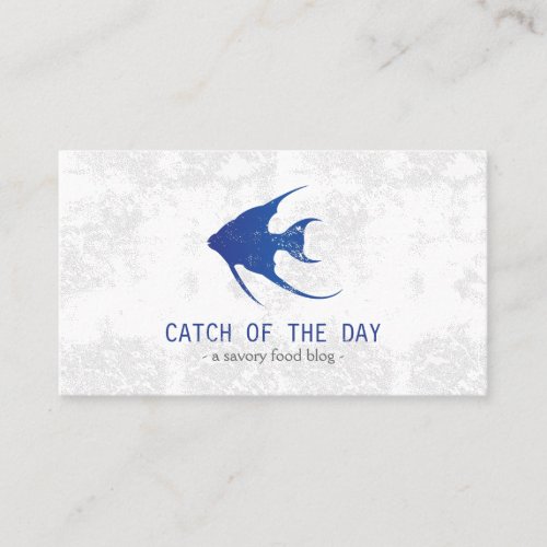 Blue Rubber_Stamped Fish Nautical Themed Business Card