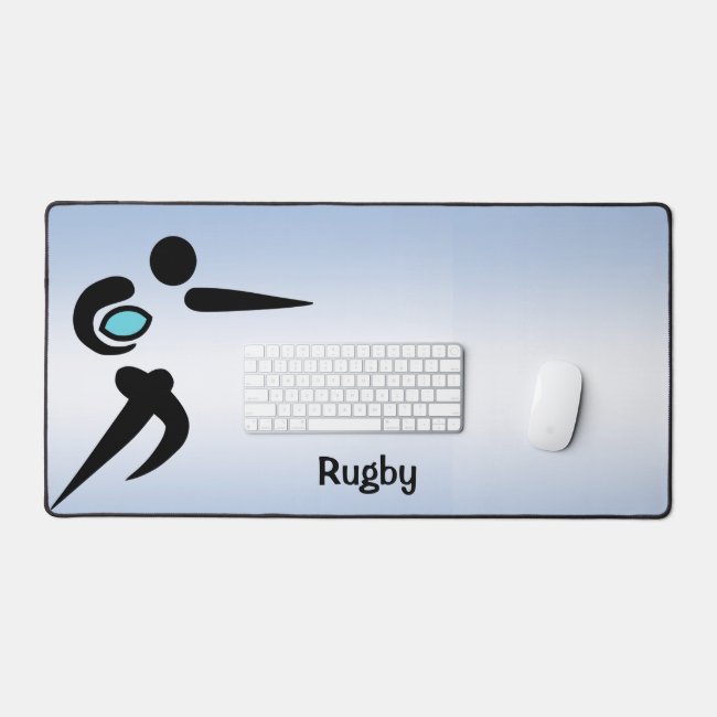 Blue Rugby Player Scrum Ball Desk Mat