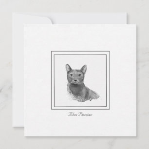 Blue Russian Cat Modern Sketched Flat Note Card