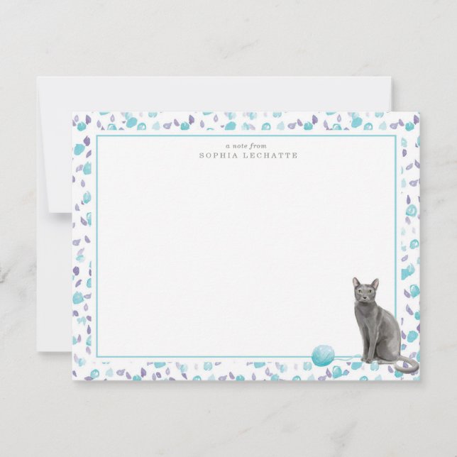 Blue Russian Cat Personalized Stationery Note Card (Front)