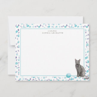Blue Russian Cat Personalized Stationery Note Card