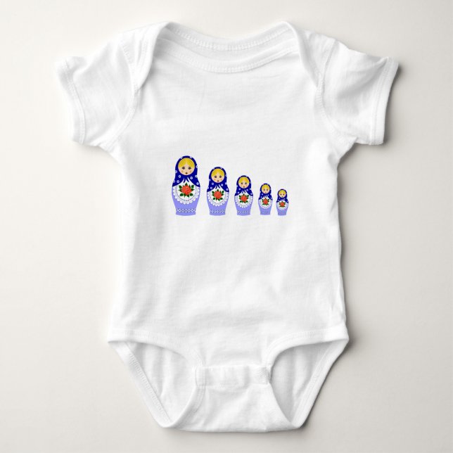 Blue russian matryoshka nesting dolls baby shirt (Front)
