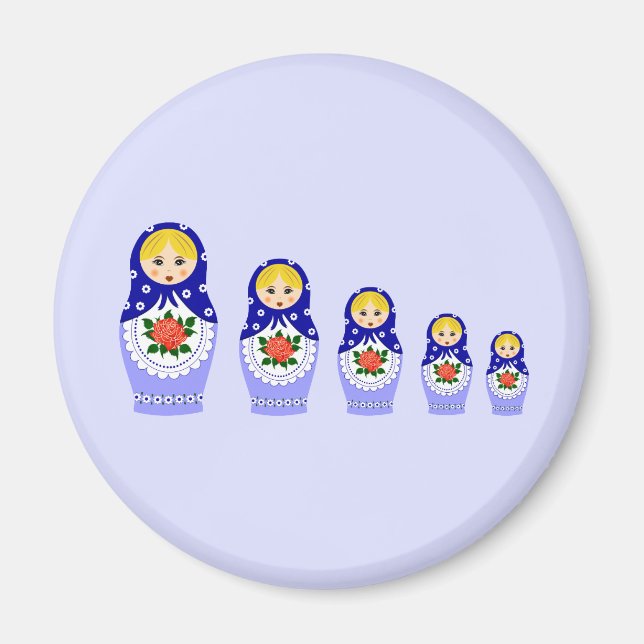Blue russian matryoshka nesting dolls magnet (Front)