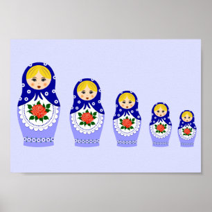Blue russian matryoshka nesting dolls poster