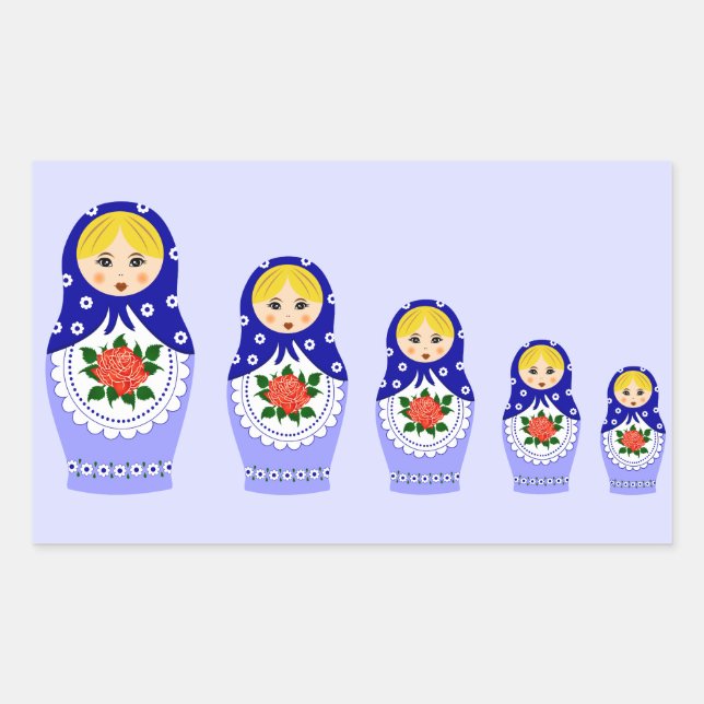 Blue russian matryoshka nesting dolls rectangular sticker (Front)