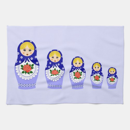 Blue russian matryoshka nesting dolls towel