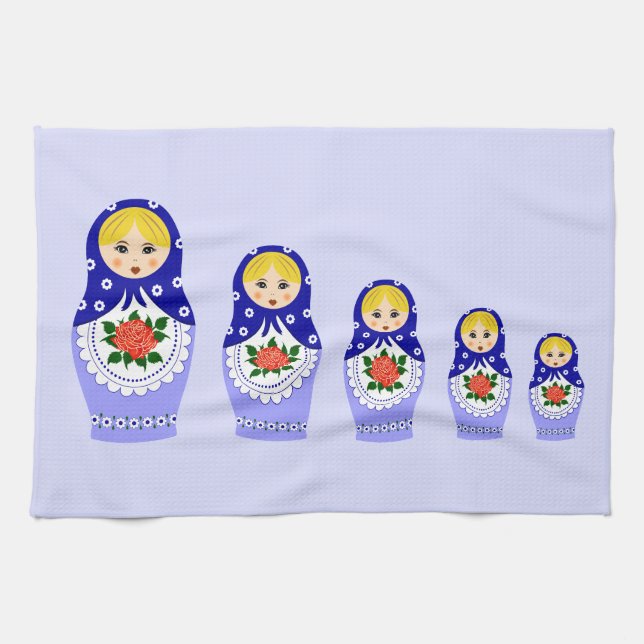 Blue russian matryoshka nesting dolls towel (Horizontal)